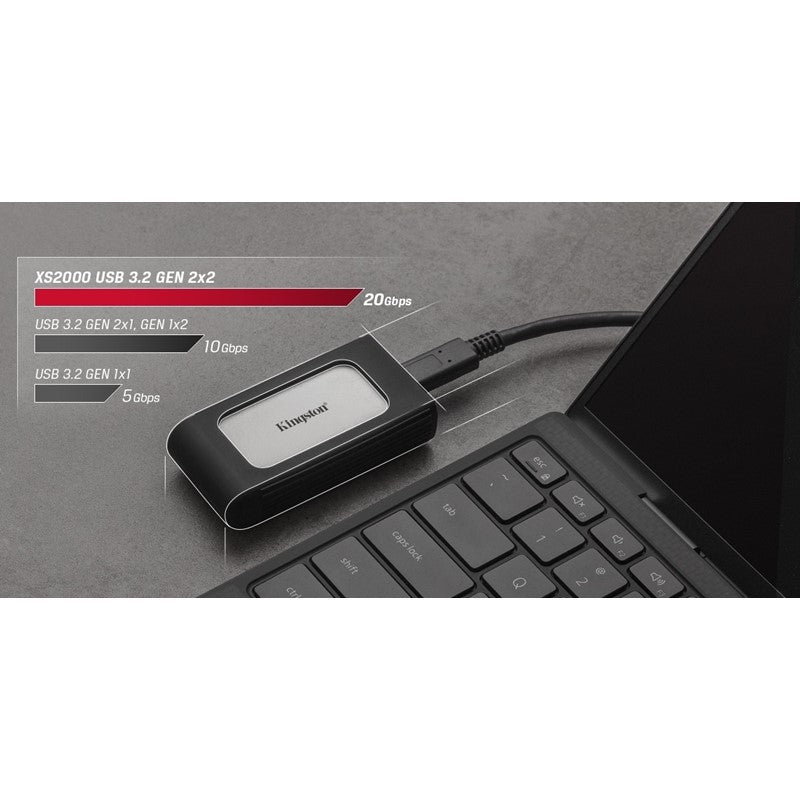 Kingston XS2000 4TB High Performance Portable SSD with USB-C, USB 3.2 Gen 2x2 - Silver