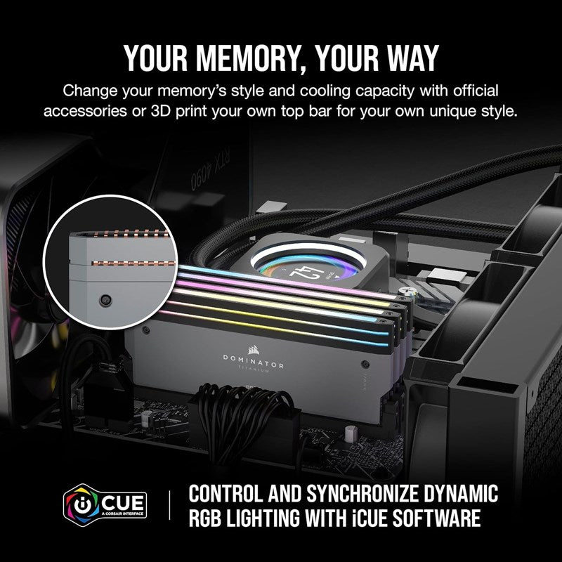 Corsair DOMINATOR TITANIUM RGB 64GB (2x32GB) DDR5 DRAM 6000MT/s CL30 AMD EXPO & Intel XMP Memory Kit - Grey