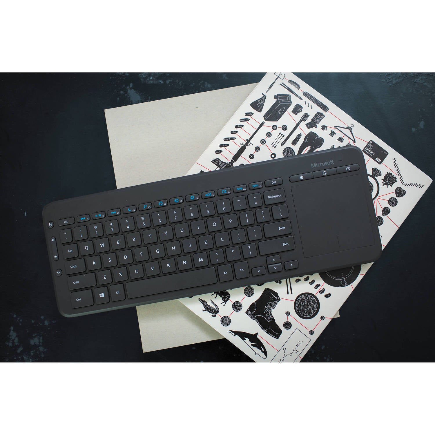 Microsoft Wireless All-In-One Media Keyboard Built in Multi-TouchPad, Comfortable Use - Black