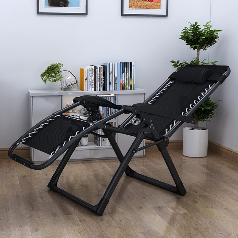 Portable And Adjustable Breathable Zero Gravity Camping, Outdoor Reclining Folding Chair With Cup Holder - Black