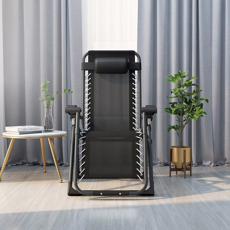 Portable And Adjustable Breathable Zero Gravity Camping, Outdoor Reclining Folding Chair With Cup Holder - Black
