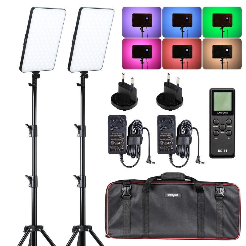 Weeylite 2 In 1 Sprite 40 RGB Selfie, Streaming Light Kit With (1) Portable Bag, (2), Light, (2) Tripod, (2) Two-way Converter, (2) DC Adapter, (1) Remote Controller - Black