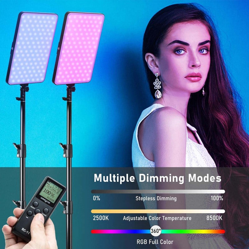 Weeylite 2 In 1 Sprite 40 RGB Selfie, Streaming Light Kit With (1) Portable Bag, (2), Light, (2) Tripod, (2) Two-way Converter, (2) DC Adapter, (1) Remote Controller - Black
