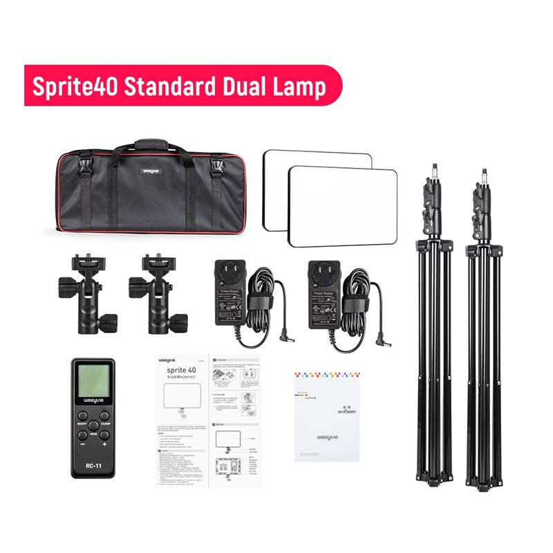 Weeylite 2 In 1 Sprite 40 RGB Selfie, Streaming Light Kit With (1) Portable Bag, (2), Light, (2) Tripod, (2) Two-way Converter, (2) DC Adapter, (1) Remote Controller - Black