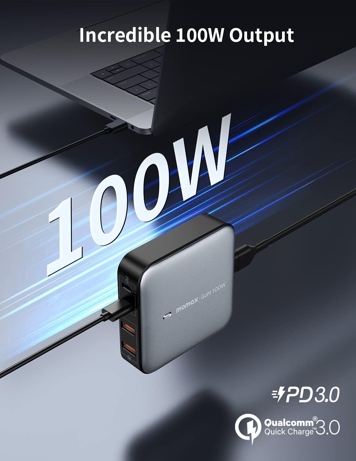 Momax OnePlug 100 Watts 4-Port Desktop Charger, Grey