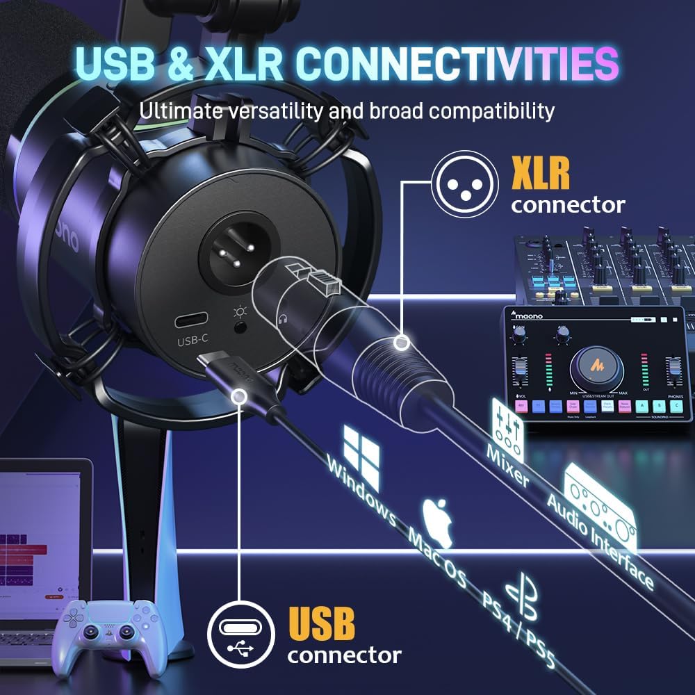 Maonocaster PD200X USB/XLR Dynamic Gaming RGB Microphone - Black