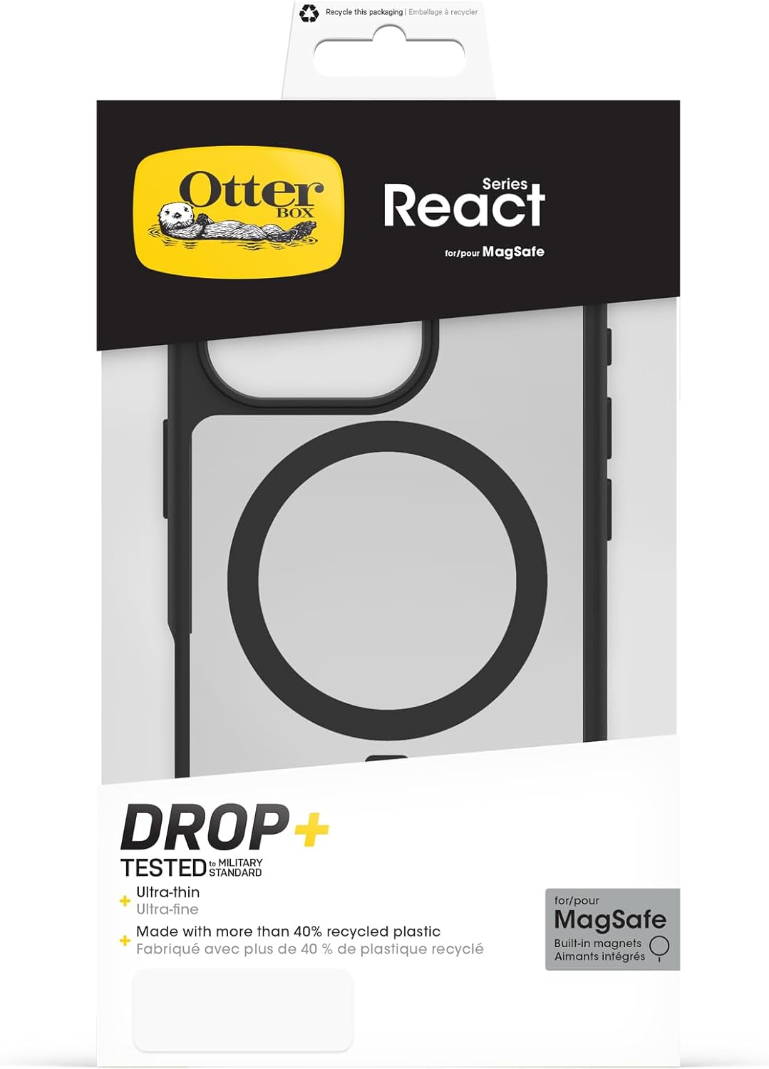 OtterBox React MagSafe Case for iPhone 16 Pro, Clear/Black