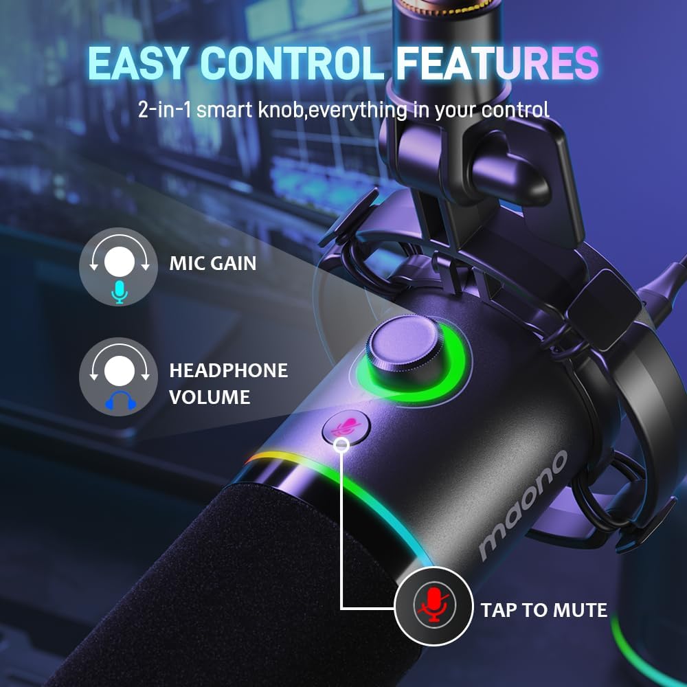 Maonocaster PD200X USB/XLR Dynamic Gaming RGB Microphone - Black