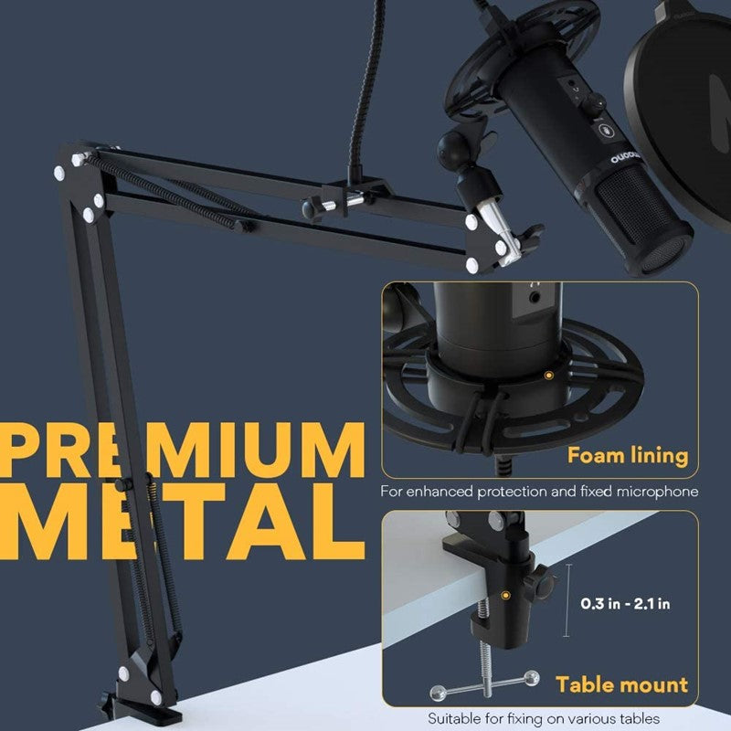 Maonocaster AU-PM422 USB Microphone Stand With Zero Latency Monitoring Professional Cardioid Condenser Microphone with Touch Mute Button and Mic Gain Button for Recording, Podcasting - Black