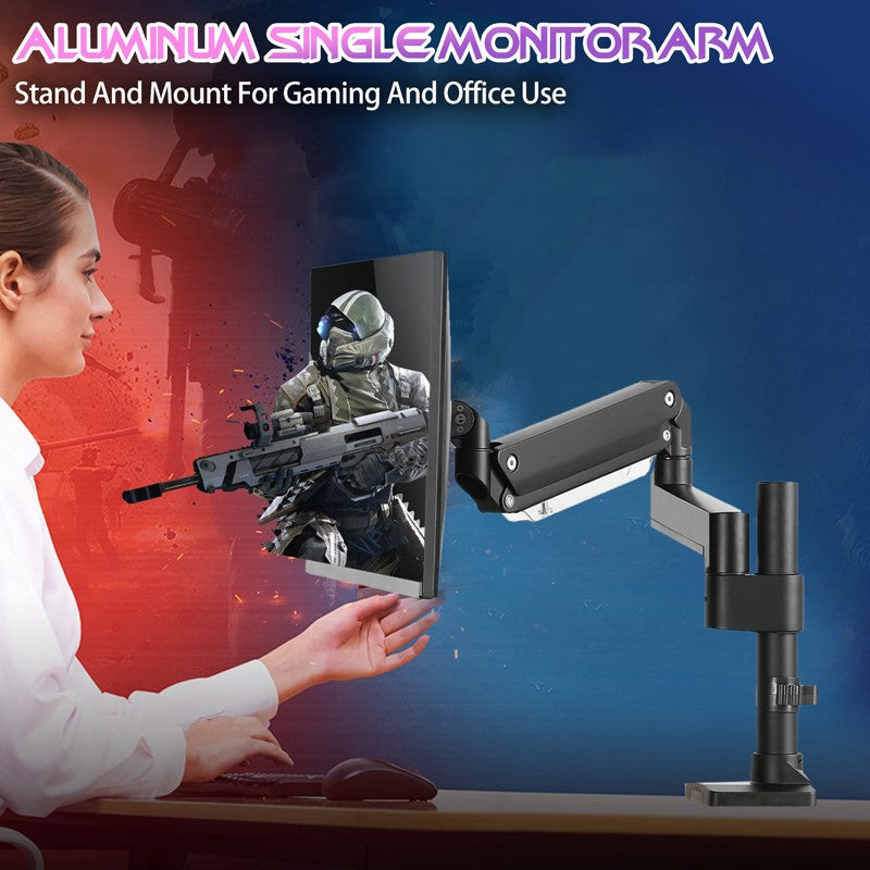 GAMEON GO-2083 Pole-Mounted Aluminum Heavy-Duty Spring-Assisted Single Monitor Arm For Gaming And Office Use, 17
