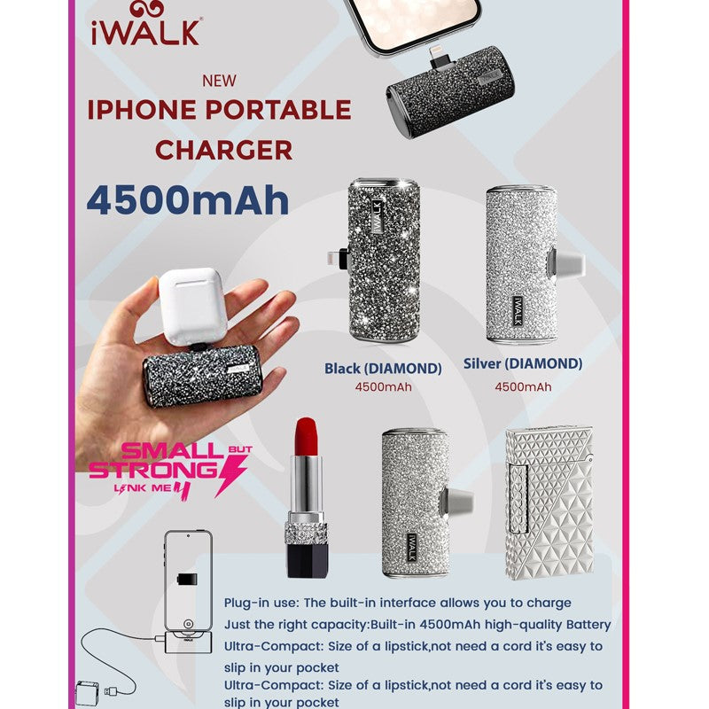 iWalk Link Me Plus Pocket Battery 4500 mAh for iPhone - Silver Diamond