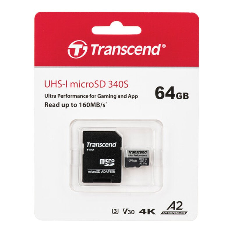 Transcend 64GB 340S UHS-I microSDXC Card Up To Up To 160Mb/s Speed