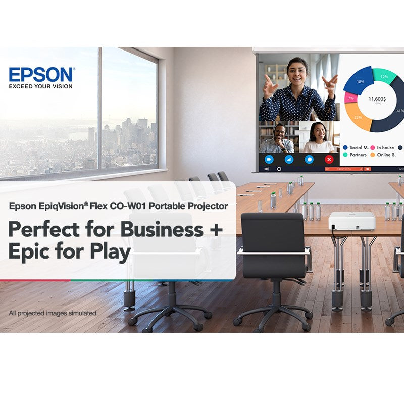 Epson 3LCD WXGA Projector, 3000 Lumen Brightness, UHE 188 W, 6000h Durability Lamp