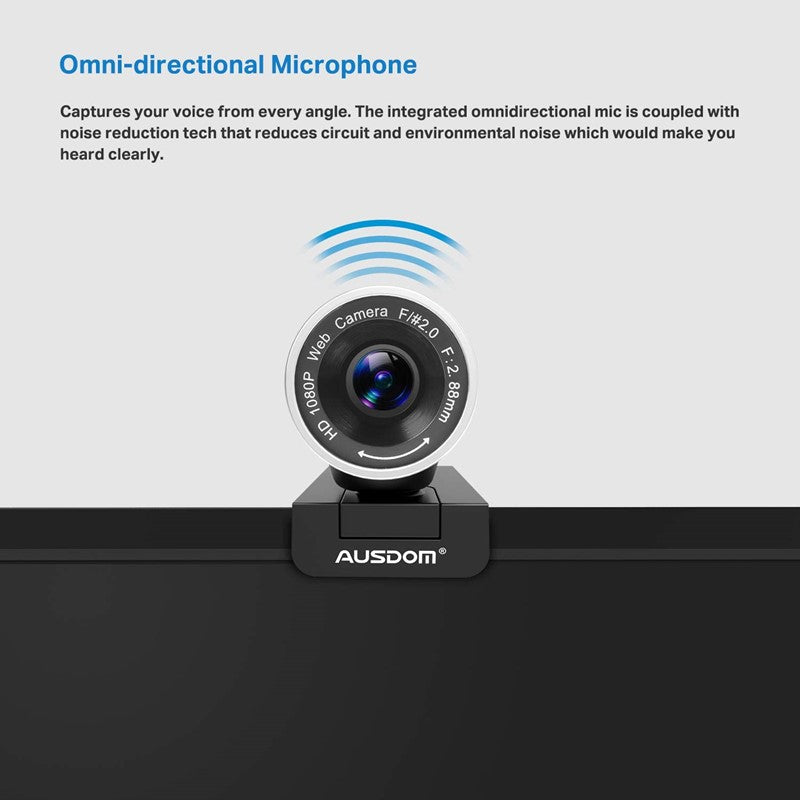 Ausdom AW615S Full HD 1080p Webcam , Build-in Microphone with Smart Noise Cancellation Function, for Windows Only