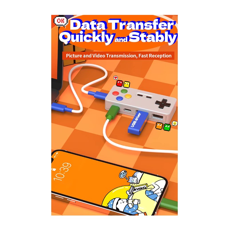 Retro Game Console Inspired USB Hub, Adapter With USB-C & USB-A Ports - Grey