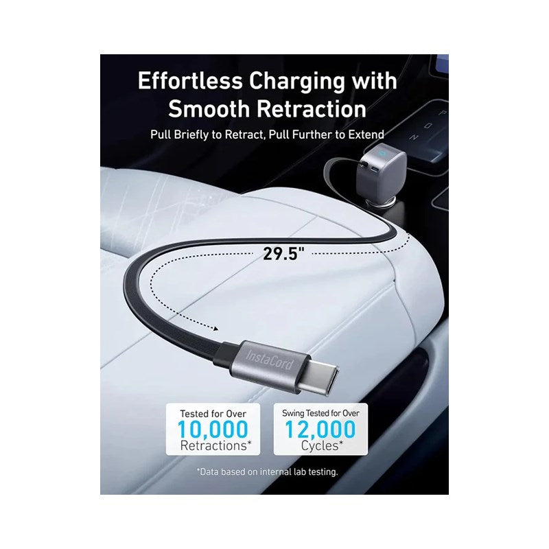 Anker Nano Car Charger (75 W, USB-C Port, Built-in Retractable USB-C Cable) - Silver