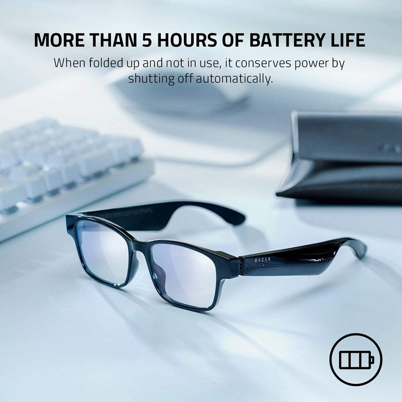 Razer Anzu Smart Glasses, Blue Light and Sunglass Lens, Rectangle Design, Large - Black