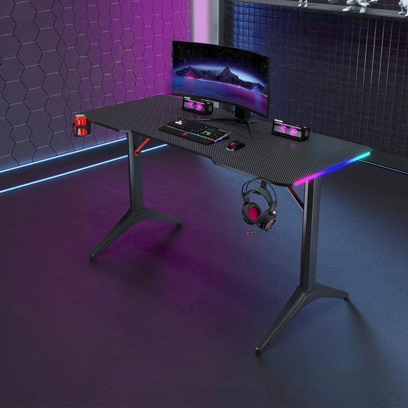 Computer Desk Rgb Kit Royal RGB Lighting Gaming Desk with Carbon Fiber Surface - Black