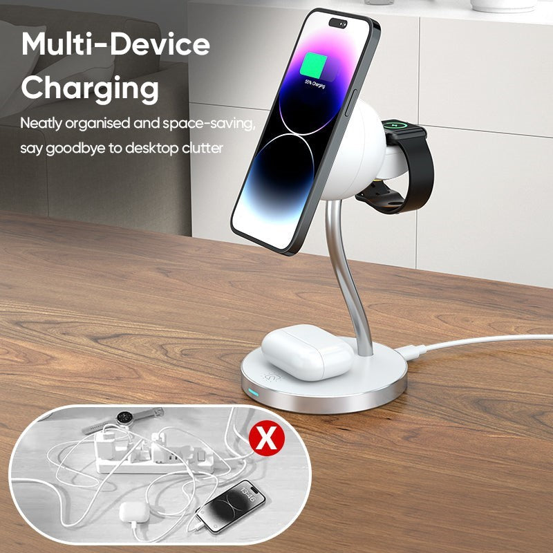 3 in 1 Magnetic Charger Station 15W Fast Charging - White, (Pack of 2)