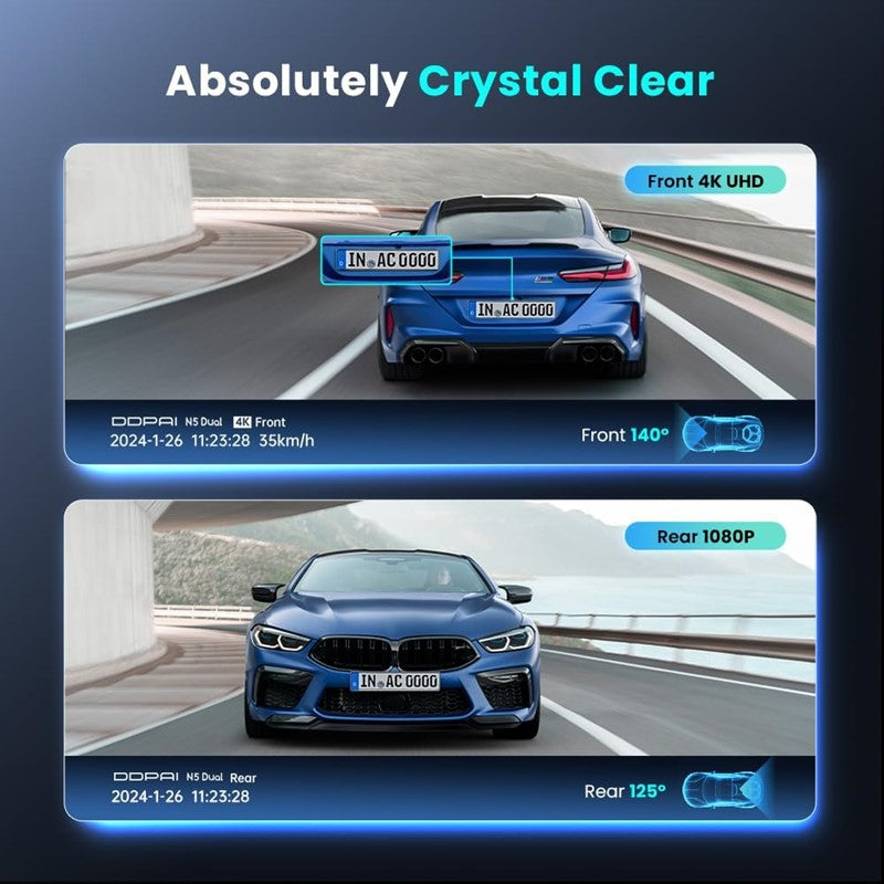 DDPAI N5 Dual 4K Dash Cam, 2160p+1080p Car Dash Camera, GPS 5G Wi-Fi for Cars, Radar Motion Detection,Night Vision,72 Hour Parking Mode