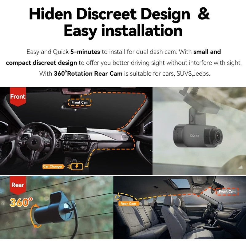 DDPAI Mola N3 Pro, 2.5K Dual Dash Cam Front and Rear, 1600p+1080p FHD for Cars with APP, Built-in Wi-Fi, GPS, Night Vision, 24H Parking Monitor