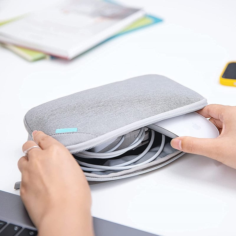 Tomtoc Recycled Portable Storage Pouch Bag Case Accessories Organizer Compatible with Laptop Charger, Mouse, Cables, Hub, Power Adapter, Power Bank, Toiletries, Cosmetics, Personal Items, Grey