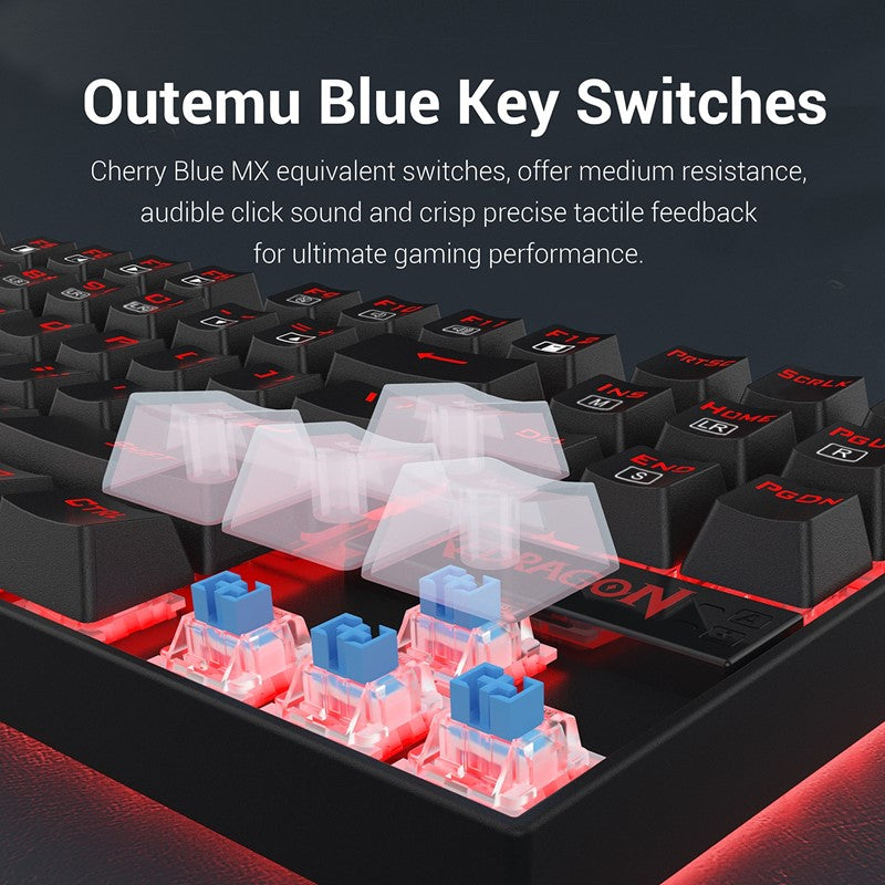 Redragon Kumara K552 Mechanical 80% TKL Gaming Keyboard - Black