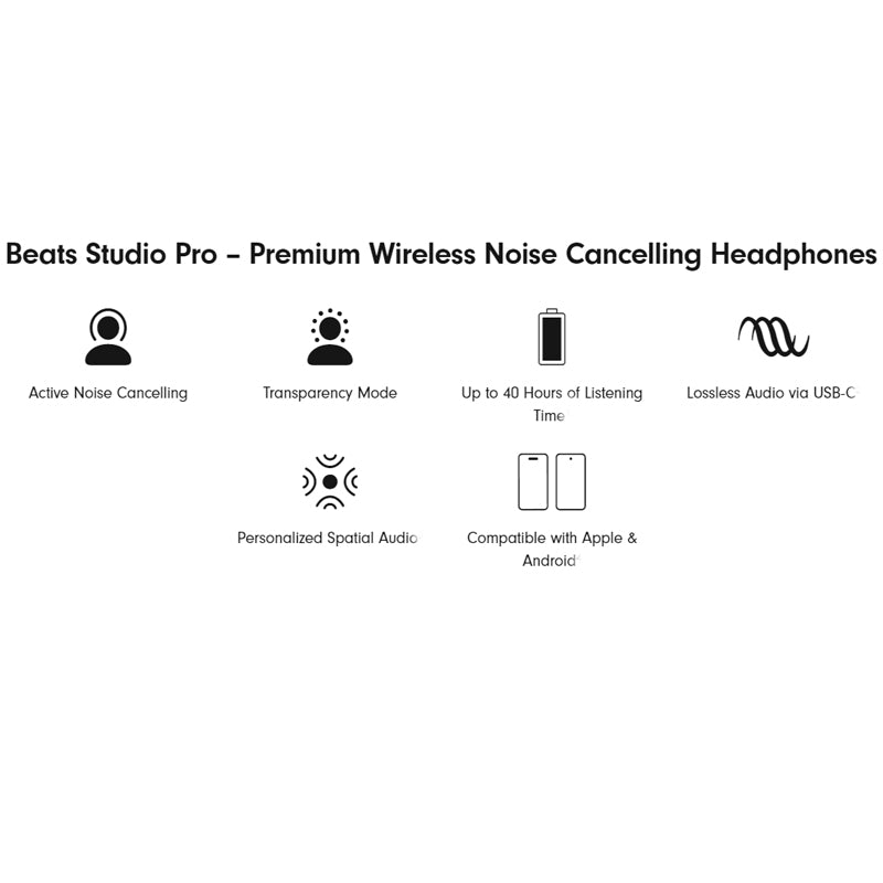 Beats Studio Pro Premium Wireless Noise Cancelling Headphones, 40 Hours Battery Life - Black/Gold