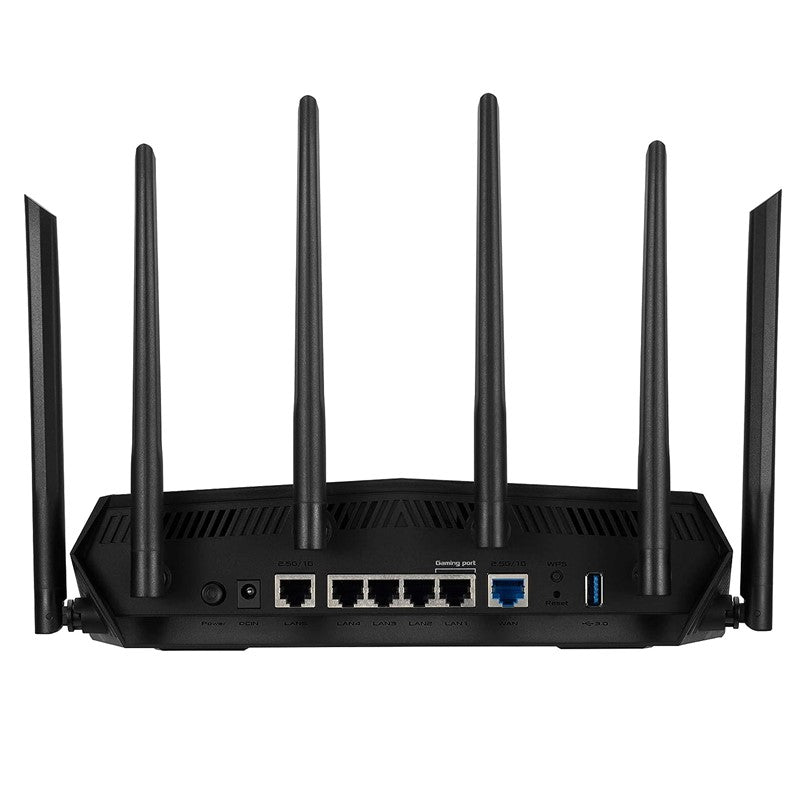 Asus UF Gaming AX6000 Dual Band WiFi 6 Gaming Router with Dedicated Gaming Port, Dual 2.5G Port, 3 Steps Port Forwarding, AiMesh for mesh WiFi, Ai Protection Pro Network Security and AURA RGB lighting