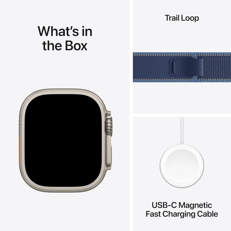 Apple Watch Ultra 3, 49mm, Natural Titanium Case, Blue/Bright Blue Trail Loop, (GPS+Cellular)