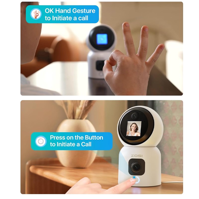 Zosi Indoor PT Camera with Screen, Dual Lens 3 MP + 3 MP