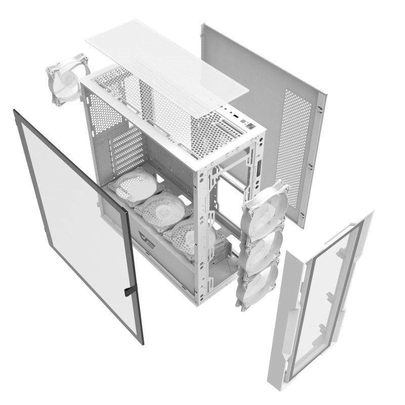 Aigo DarkFlash DK431 Glass ATX Mid Tower Gaming Case - White (With 4*ARGB Fans)