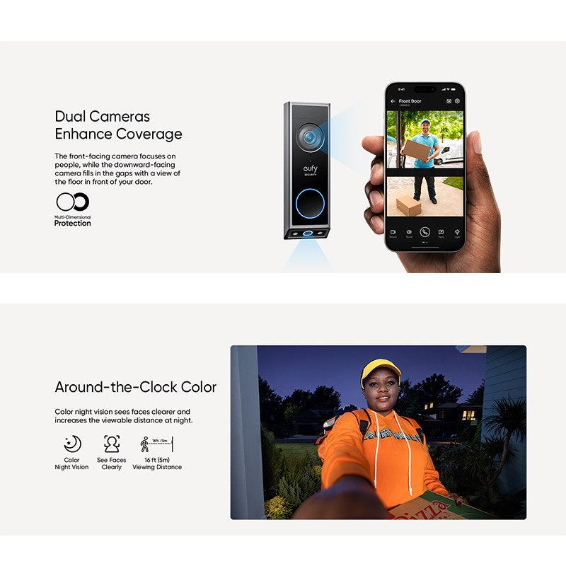 Eufy Video Doorbell E340 Kit With Chime 2K Dual Cameras - Black