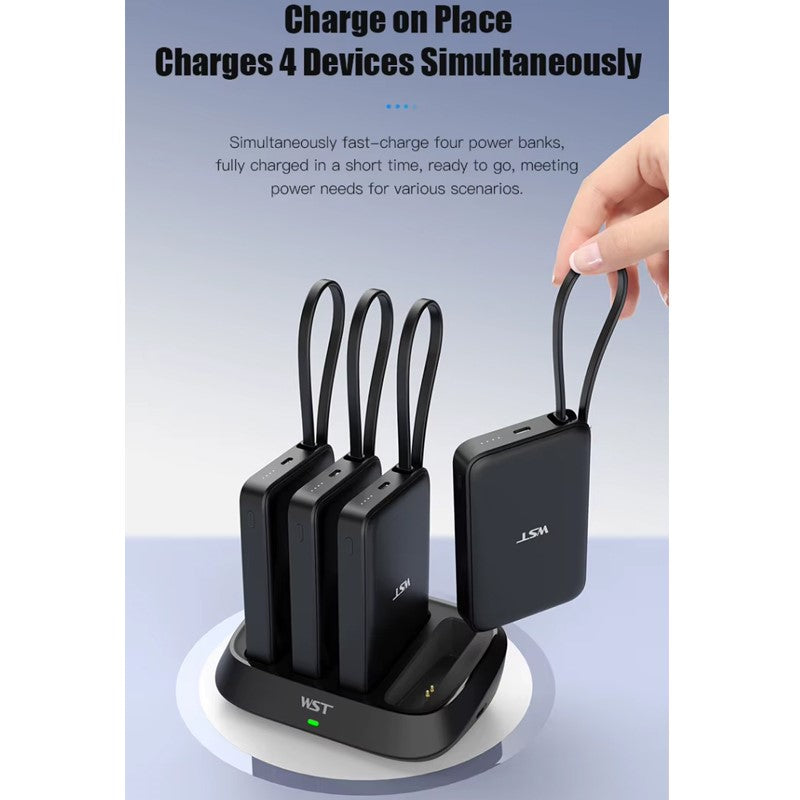 WST 4 in 1 Power Bank Docking Station (4 x 10000mAh) with Built-in Type C Cable