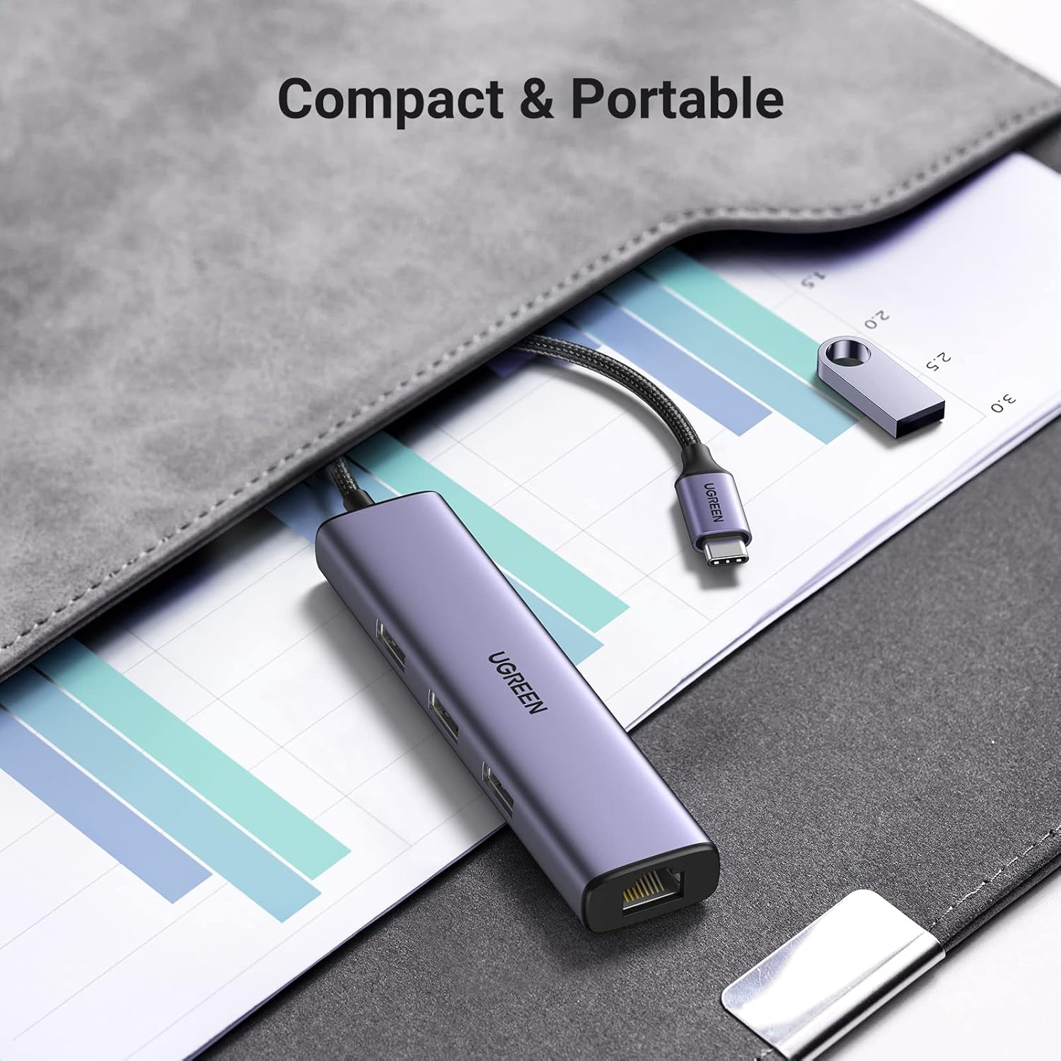 Ugreen multifunctional adapter HUB USB 3.0 - 3 x USB / Ethernet RJ-45 / USB Type C PD gray