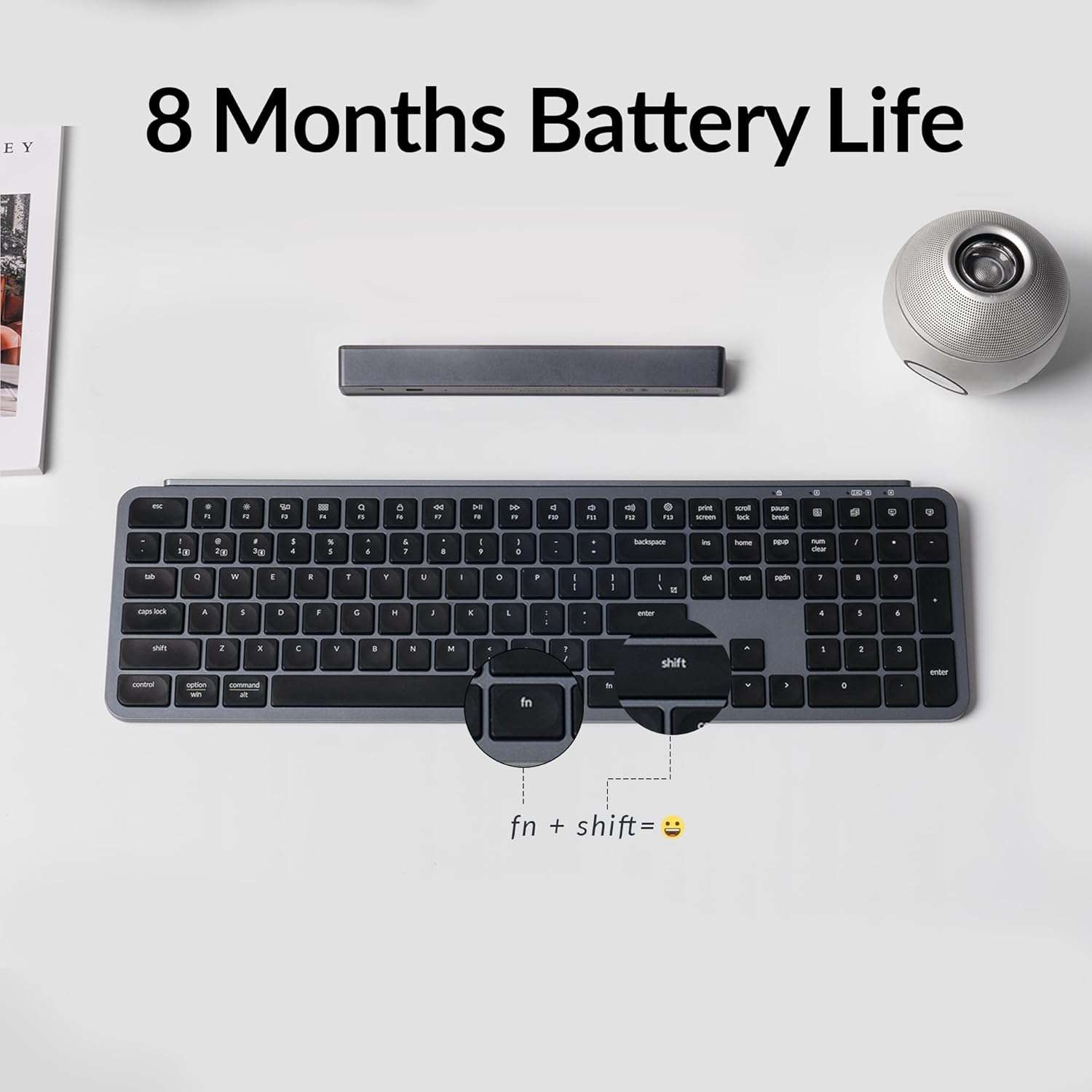 Keychron B6 Pro Full-Size Ultra-Slim Wireless ZMK Custom Keyboard for Windows & Mac, English/Arabic - Space Grey
