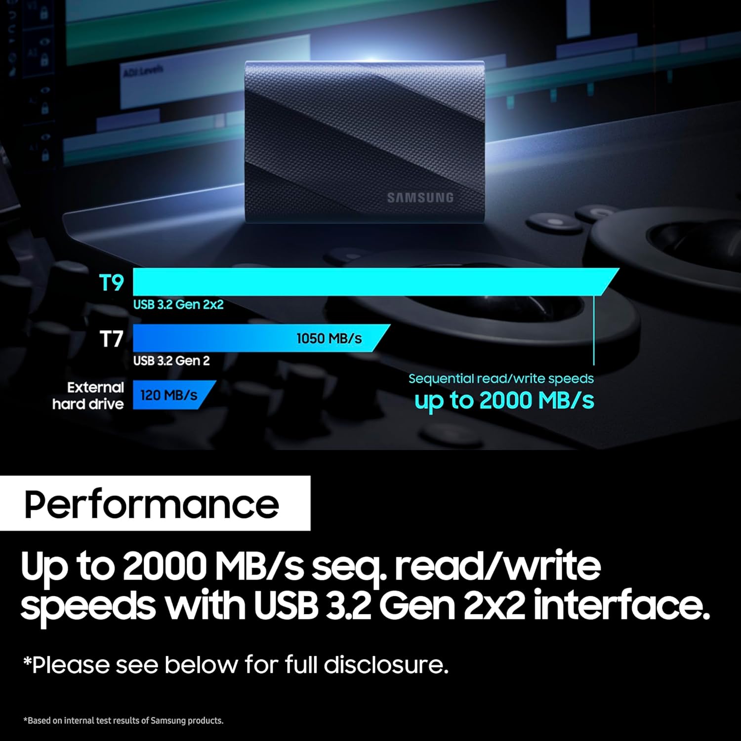 SAMSUNG 2 TB Portable SSD T9 USB 3.2 Gen2x2, 2000MB/s (Black)