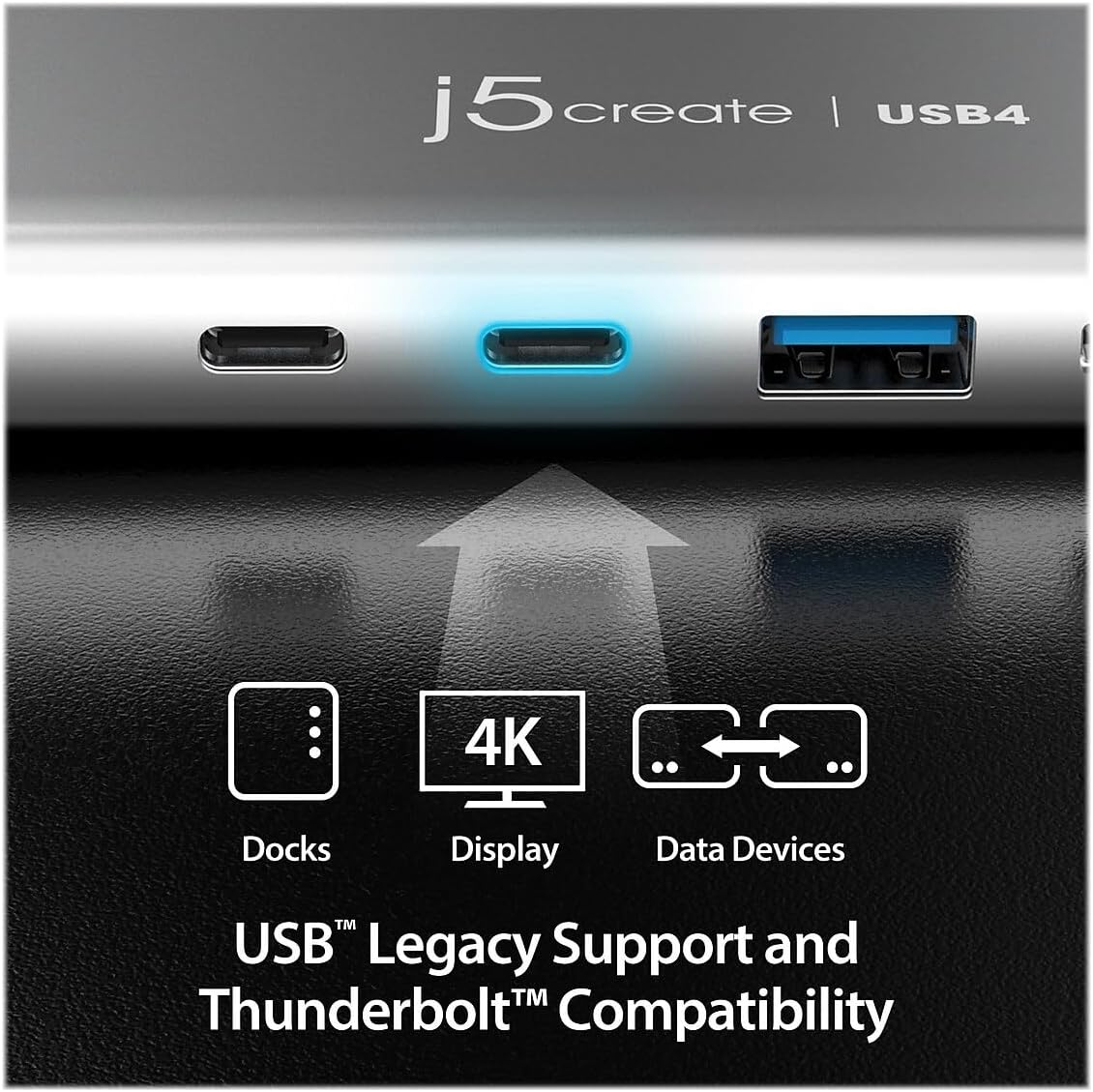 جي فايف كريت JCD401 موزع يو اس بي ثنائي 4K متعدد المنافذ، فضي
