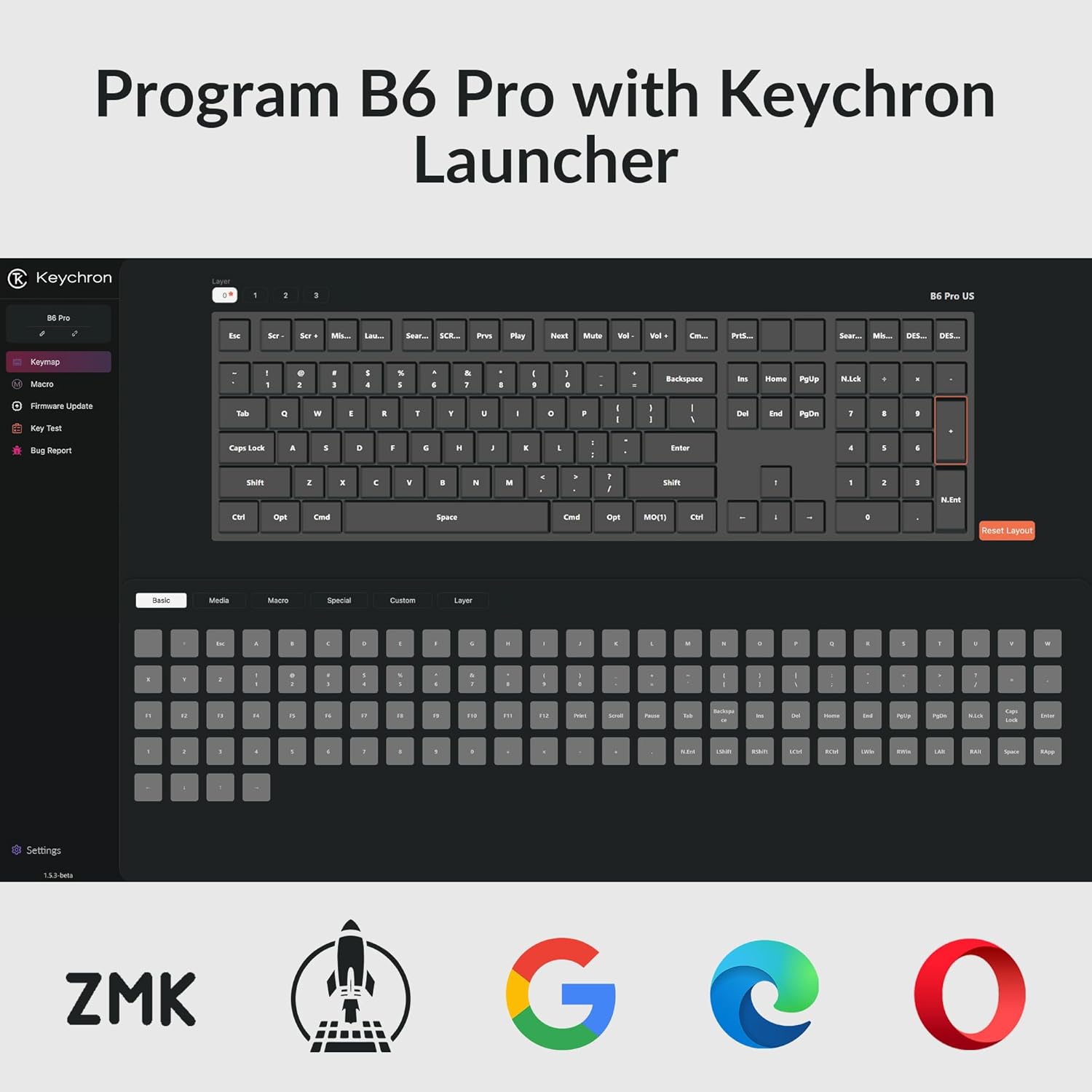 Keychron B6 Pro Full-Size Ultra-Slim Wireless ZMK Custom Keyboard for Windows & Mac, English/Arabic - Space Grey