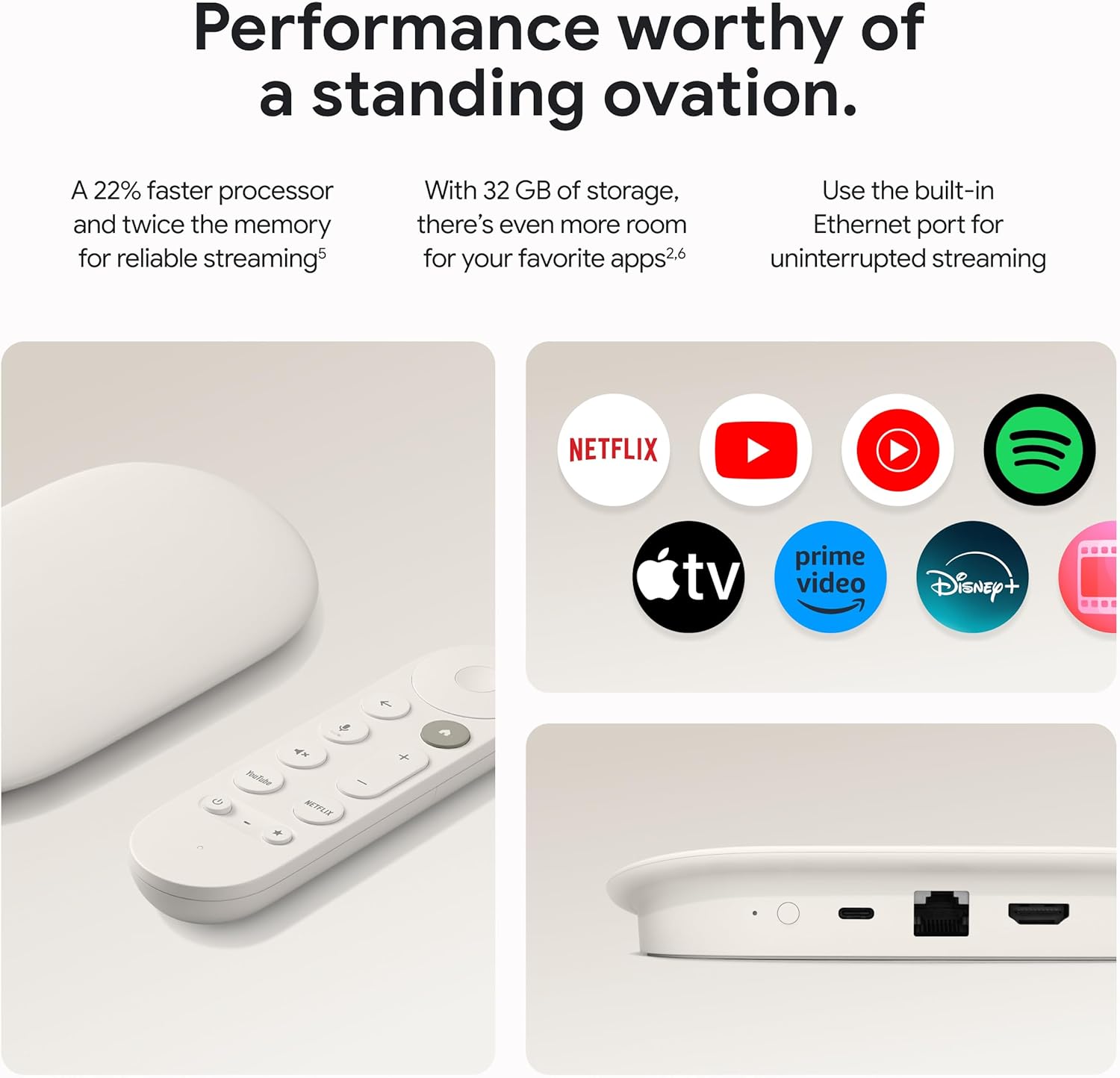 Google GA05662-US 4K HDR 32 GB TV Streamer With Smart Home Control - Porcelain