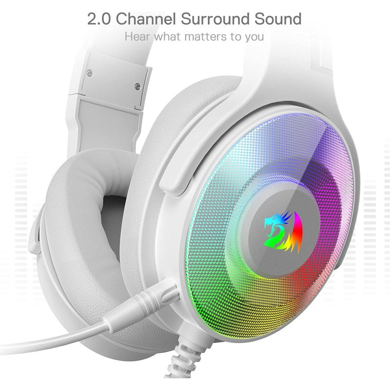 Redragon Pandora White, Virtual 7.1 RGB Gaming Headset with Adapter - White