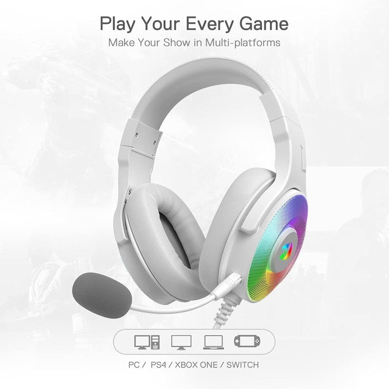 Redragon Pandora White, Virtual 7.1 RGB Gaming Headset with Adapter - White