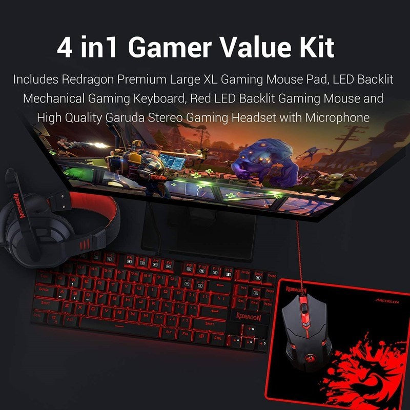 Redragon K552-BB 4 in 1 Mechanical Gaming Combo Value Set - Black