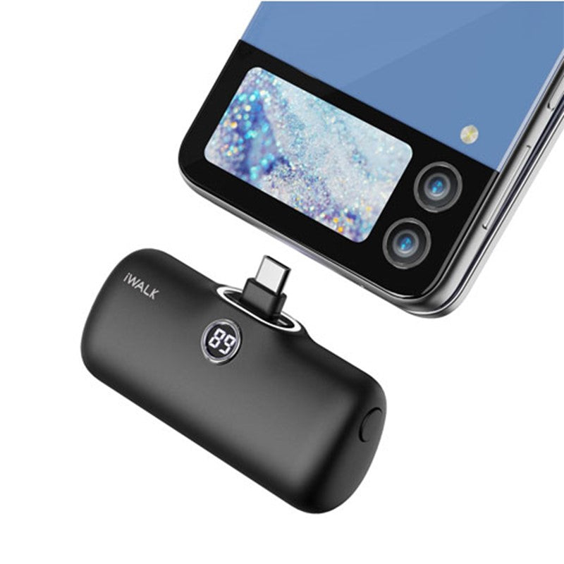 شحن سريع Iwalk لينك مي برو بطارية جيب 4800 مللي أمبيرنوع C مع شاشة عرض البطارية لنظام Android ، أسود