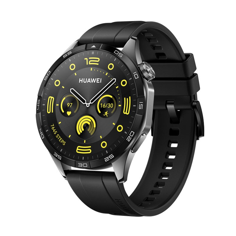 Huawei Watch GT 4, 46mm, Black Stainless Steel, Black Fluororubber Strap, 14 Days Battery Life, Geometric Aesthetics, All-New Calorie Management