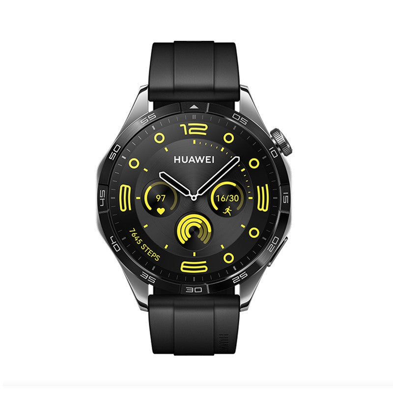 Huawei Watch GT 4, 46mm, Black Stainless Steel, Black Fluororubber Strap, 14 Days Battery Life, Geometric Aesthetics, All-New Calorie Management