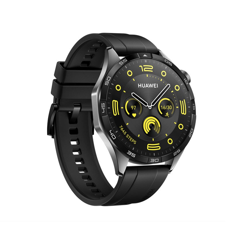 Huawei Watch GT 4, 46mm, Black Stainless Steel, Black Fluororubber Strap, 14 Days Battery Life, Geometric Aesthetics, All-New Calorie Management