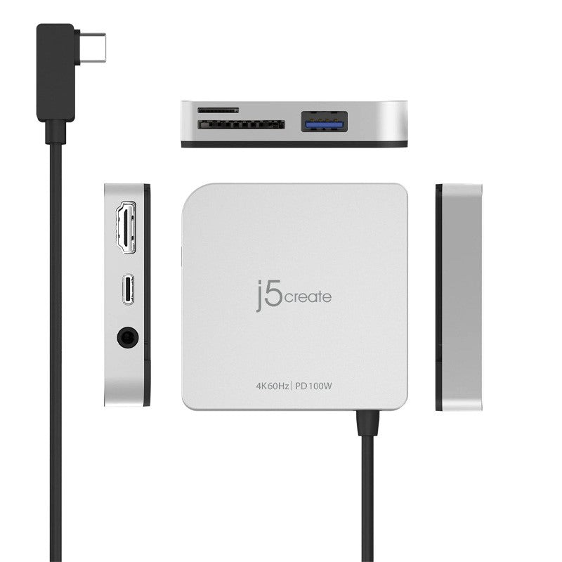 j5 create JCD612 قاعدة توصيل يو اس بي سي إلى 4 كيه 60 هرتز اتش دي ام اي لأجهزة iPad Pro، تتضمن منفذ HDMI واحد ومنفذين USB - أسود وفضي