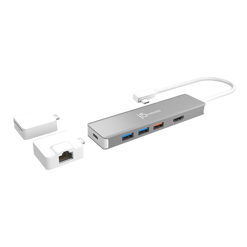 j5 create JCD375 محول USB-C متعدد الوحدات مع مجموعتين - فضي وأبيض