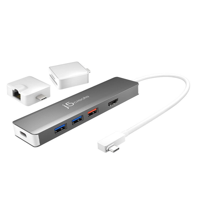 j5 create JCD375 محول USB-C متعدد الوحدات مع مجموعتين - فضي وأبيض